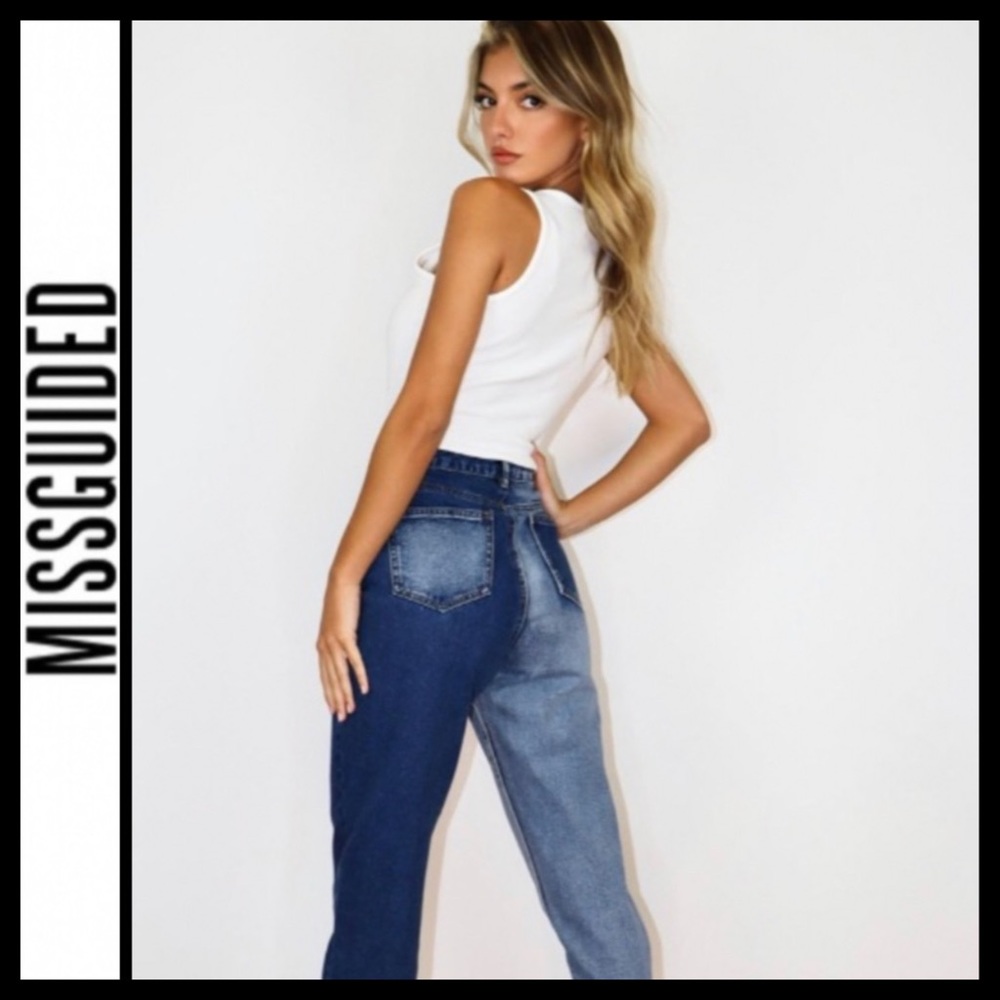 NWT Missguided Riot High Rise Splice Mom Jeans - Picture 3 of 8